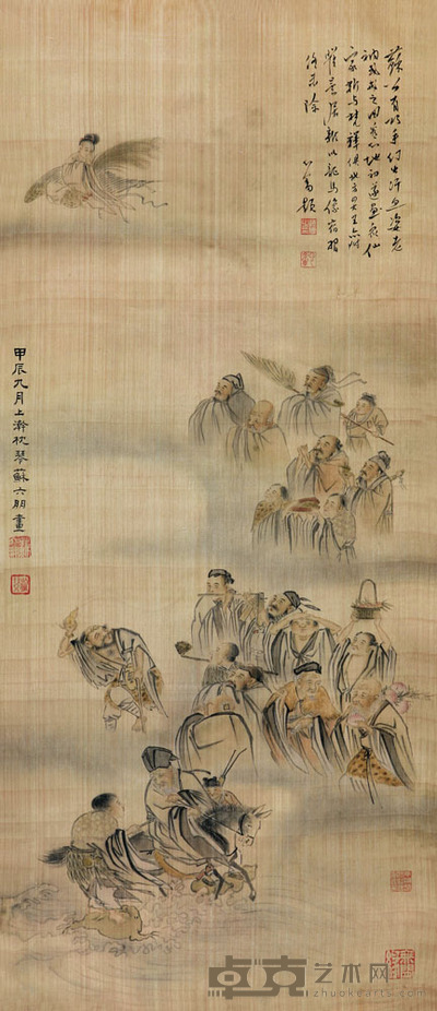 苏六朋 群仙祝寿 立轴 89×38cm