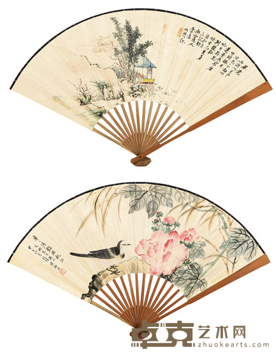 陆抑非 1984年作 清艳照秋江 成扇 17×45cm