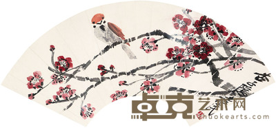 齐白石 红梅小鸟 扇靣 18×52cm