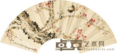 贾广健 2006年作 鸟语花香 扇面 19×59cm