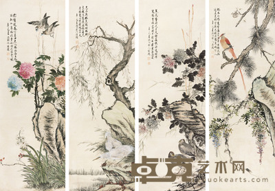 赵云壑 花卉 四屏 145×39cm×4
