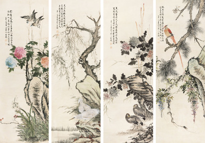 赵云壑 花卉 四屏