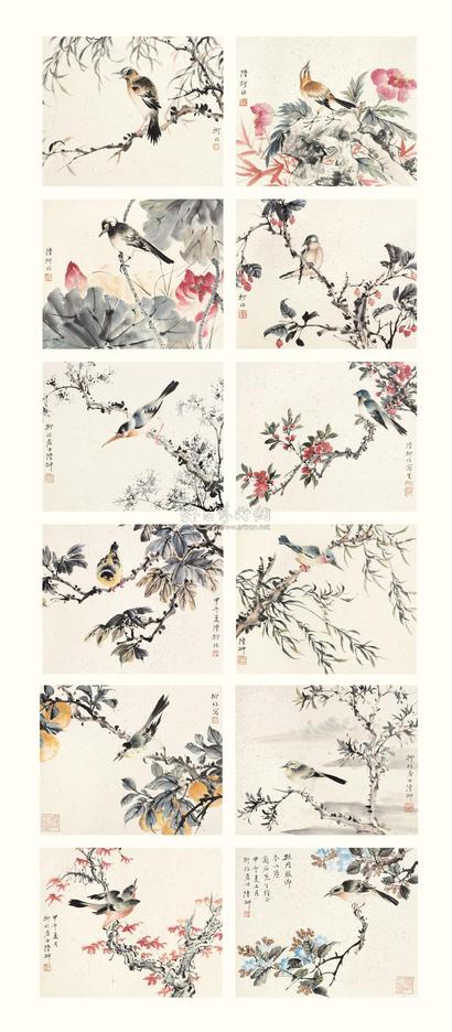 陆抑非 1954年作 花鸟 册页