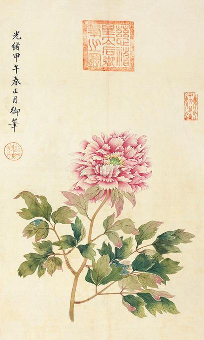 慈禧太后 1894年作 花卉 镜心