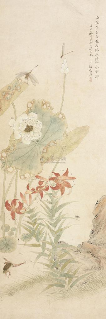 翁小海 1822年作 花鸟 立轴