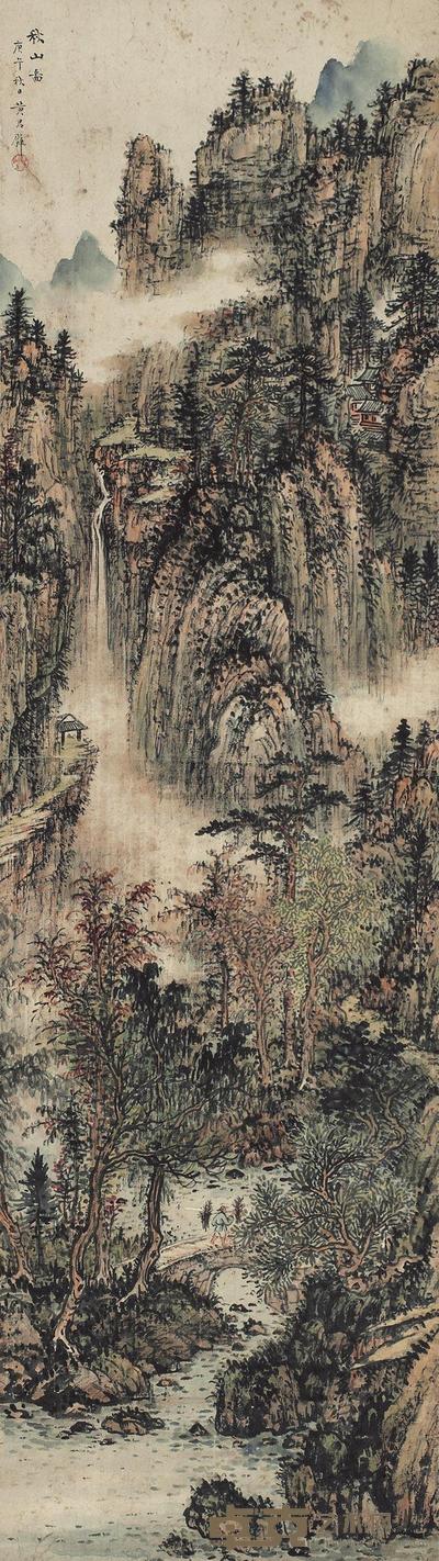 黄君璧 1930年作 秋山图 立轴 135×37cm