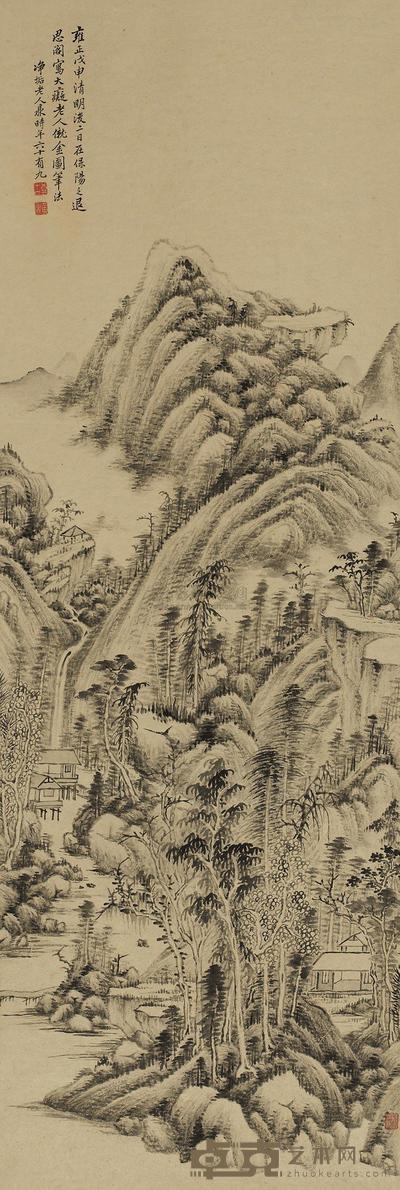 黄鼎 1728年作 山水 立轴 124×40cm