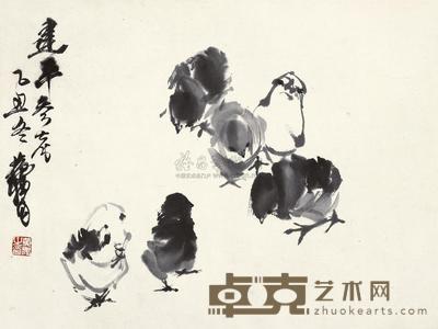 黄胄 1985年作 小鸡图 镜框 34×45cm