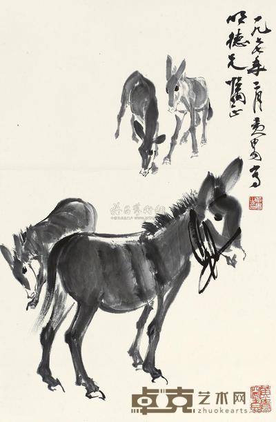 黄胄 群驴图 立轴 67×44cm