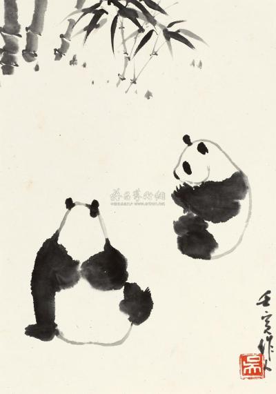 吴作人 1962年作 熊猫 立轴