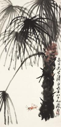 齐白石 1949年作 棕榈草虫 立轴