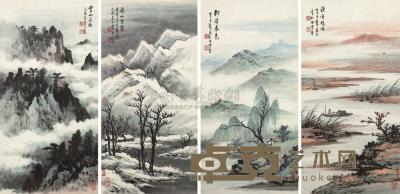黄君璧 1969年作 四景山水 （四帧） 镜框 60×29cm×4