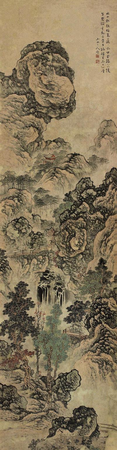 郑绩 山水 立轴 178×46cm