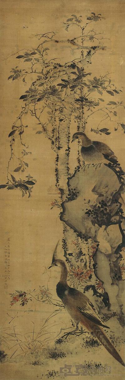 梁聪 1840年作 花鸟 立轴 188×61cm