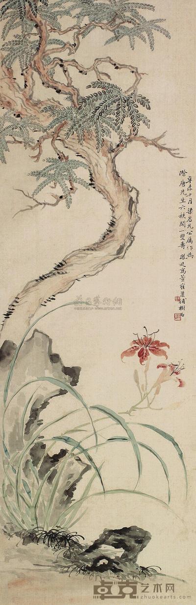 李凤公 等 椿寿忘忧 立轴 129×41cm