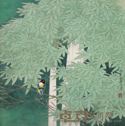 周彦生 2003年作 竹雀 镜框 66×66cm
