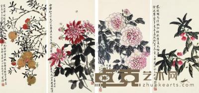 方楚雄 2003年作 花卉 四屏 69×34cm×4
