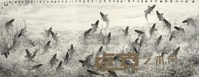 陈永锵 2005年作 源头水活鲤腾翻 镜片 144×367cm