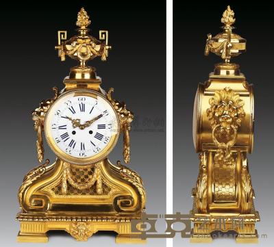 约1870年 法国路易十六式铜鎏金带提手壁炉钟 高63.5×宽36×厚19cm