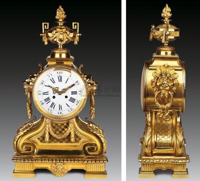 约1870年 法国路易十六式铜鎏金带提手壁炉钟