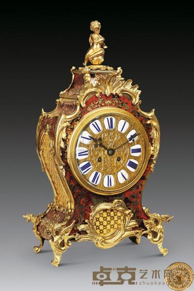 约1870年 法国铜鎏金镶玳瑁布勒钟 高43.5×宽25×厚14.5cm