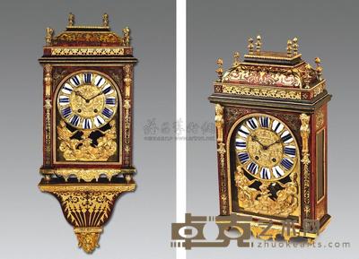 约1860年 法国铜鎏金镶玳瑁托架布勒钟 钟柜高59.5×宽33.5×厚14.5cm;托架高38×宽33×厚18cm