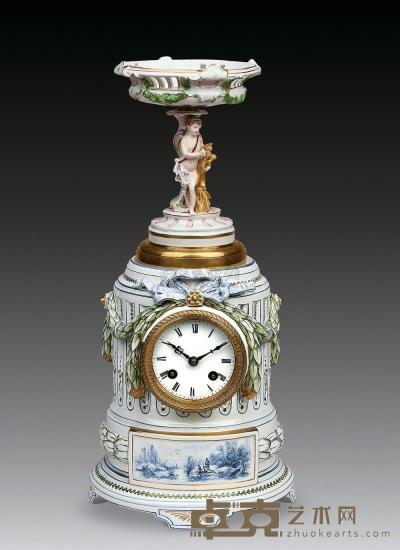 约1880—1890年 法国埃皮纳勒彩绘瓷钟 高42.5×宽20×厚20cm