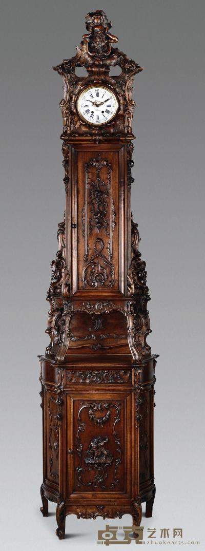 约1870—1880年 法国“柯罗诺斯”胡桃木雕花落地钟 高281×宽70×厚40cm