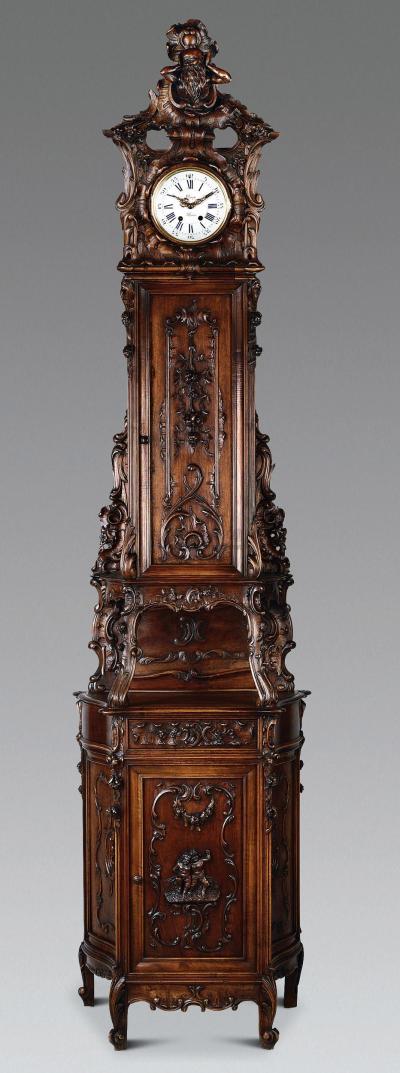 约1870—1880年 法国“柯罗诺斯”胡桃木雕花落地钟