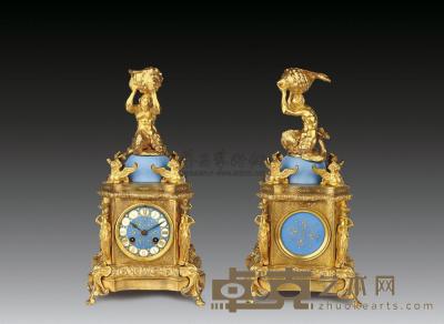 约1860年 法国海神尼普顿铜鎏金壁炉钟 高35.5×宽18×厚17.5cm
