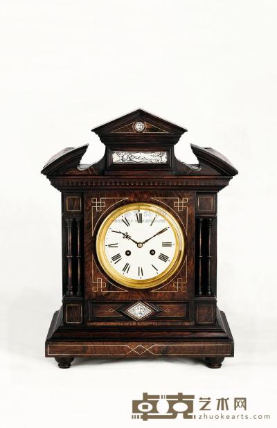 约1880—1890年 法国巴罗克式镶嵌象牙微刻台钟 高49×宽36×厚22cm