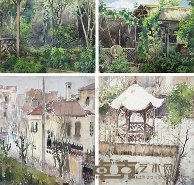 李咏森 1949—1954年作 画家之家(冬•夏)水彩 (四幅) 尺寸不一