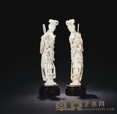 民国 象牙雕仕女 （一组两件） 高31cm