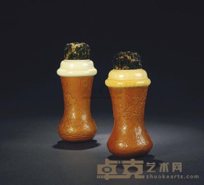清 秋山访友图•草虫纹蝈蝈罐 （两件） 高：16cm