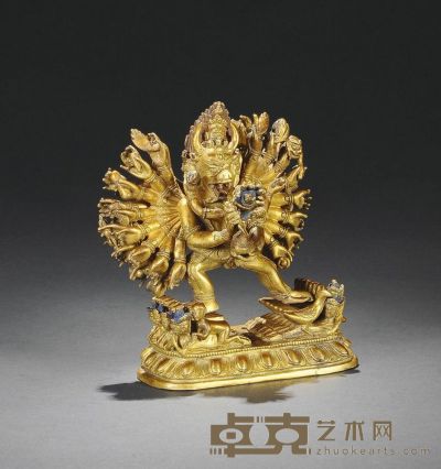 清中期 铜鎏金大威德金刚 高14.2cm