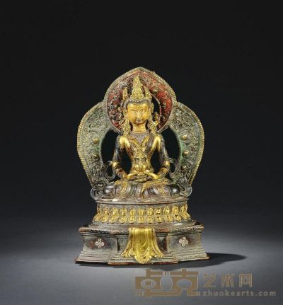 清中期 铜鎏金银无量寿佛 高31cm