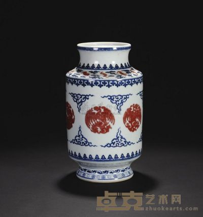 清中期 青花釉里红团龙团凤纹灯笼瓶 高35cm