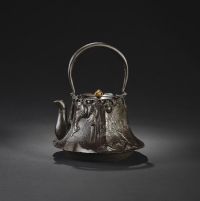 明治时期 山水人物纹铁壶