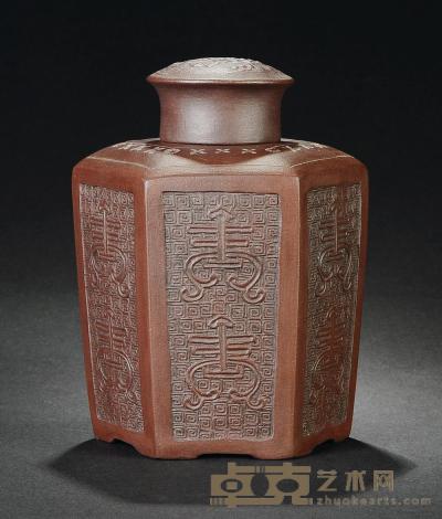 清中期 印花六方茶葉罐 高14.5cm