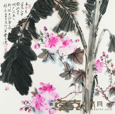 贾广健 木本芙蓉花 镜框 68×68cm