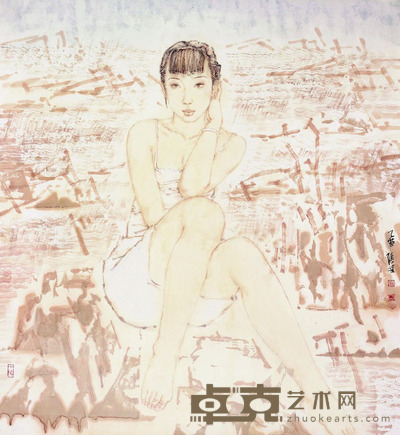 张望 人物 托片 97×90cm