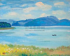 洪瑞麟 1975年作 湖岸风景