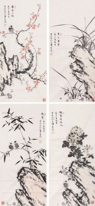 霍岩 花鸟 四屏