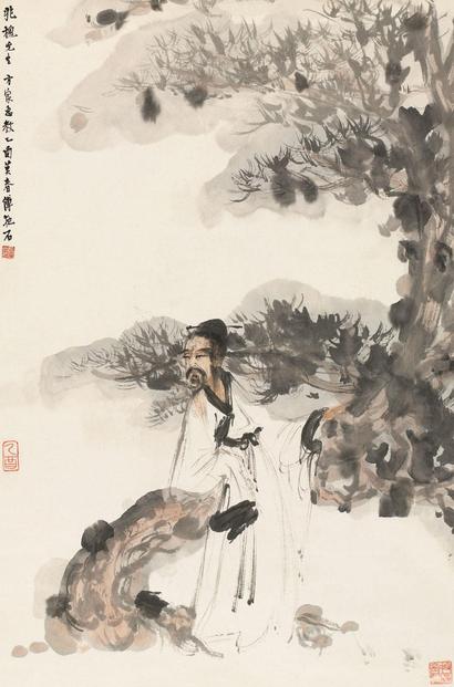 傅抱石 1945年作 松下高仕图 立轴
