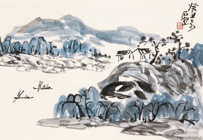 陈子庄 1973年作 湖畔山色 镜片