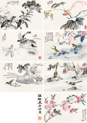 陆抑非 花鸟 册页 （七开）