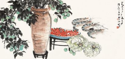 陆抑非 1973年作 花卉 镜片