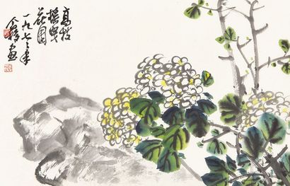 王个簃 1977年作 高枝摇曳 镜心