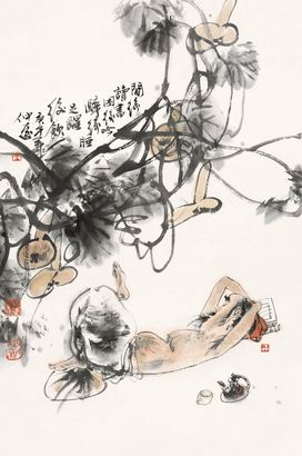冯远 葫芦架下 立轴