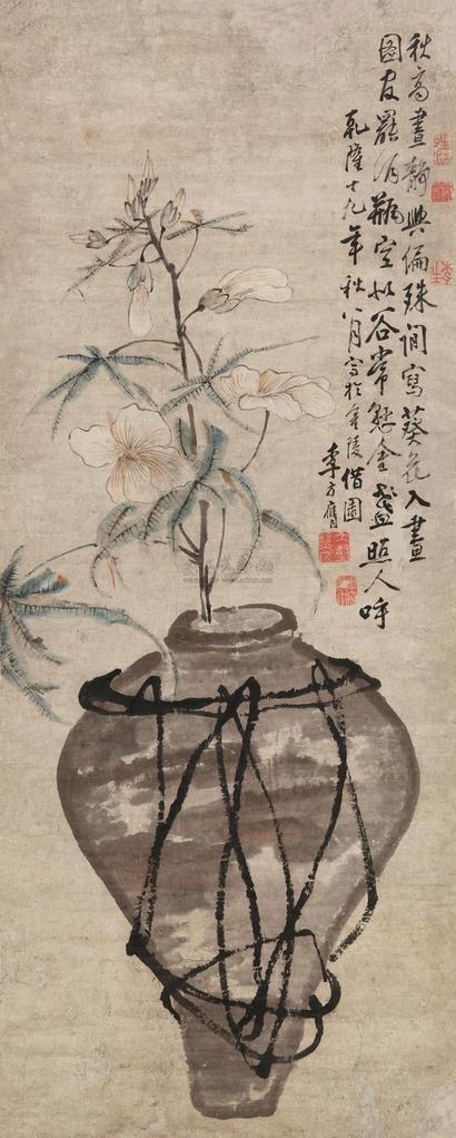 李方膺 酒坛芙蓉 立轴